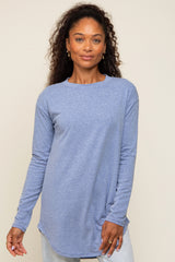 Blue Long Sleeve Curved Hem Maternity Top