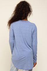 Blue Long Sleeve Curved Hem Top