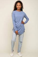 Blue Long Sleeve Curved Hem Top