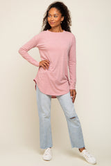 Light Pink Long Sleeve Curved Hem Top