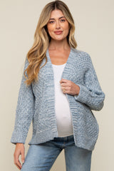 Blue Knit Cuffed Maternity Cardigan