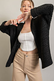 Black Knit Cuffed Cardigan