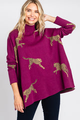 Plum Animal Print Side Slit Sweater