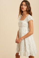 Off White Lace Trim Floral Mini Dress