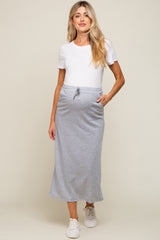 Grey Fleece Drawstring Maternity Maxi Skirt