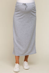 Grey Fleece Drawstring Maternity Maxi Skirt