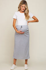 Grey Fleece Drawstring Maternity Maxi Skirt