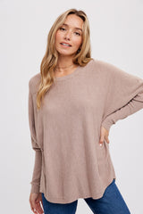 Taupe Knit Long Dolman Sleeve Top