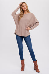 Taupe Knit Long Dolman Sleeve Top