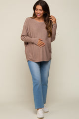 Taupe Knit Long Dolman Sleeve Maternity Top