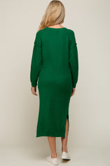 Hunter Green Waffle Knit Button Long Sleeve Maternity Midi Dress