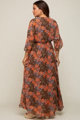 Brown Floral Paisley Chiffon Maternity Maxi Dress