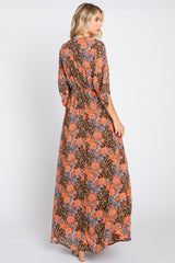 Brown Floral Paisley Chiffon Maxi Dress