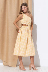 Yellow Plaid Sleeveless Midi Skirt Dress