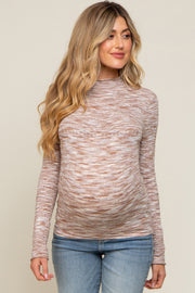 Taupe Mock Neck Long Sleeve Knit Maternity Top