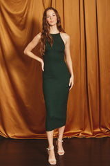 Forest Green Rib Knit Cutout Criss Cross Back Maxi Dress