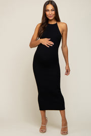 Black Rib Knit Cutout Criss Cross Back Maternity Maxi Dress