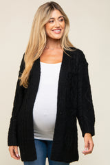 Black Cable Knit Maternity Cardigan