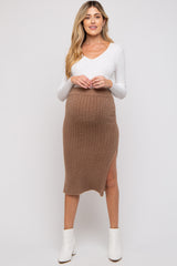 Mocha Fuzzy Ribbed Maternity Midi Skirt