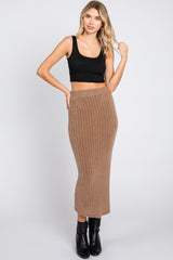 Mocha Fuzzy Ribbed Maternity Midi Skirt