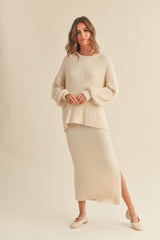 Ivory Fuzzy Ribbed Midi Skirt