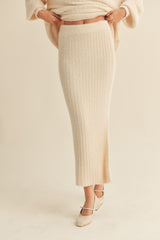 Ivory Fuzzy Ribbed Midi Skirt