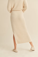 Ivory Fuzzy Ribbed Midi Skirt