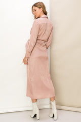 Mauve Tie-Front Wrap-Style Maxi Dress