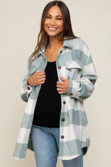 Grey Plaid Brushed Long Maternity Shacket