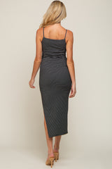 Black Striped Sleeveless Fitted Maternity Maxi Dress