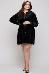 Black Velvet Button Down Maternity Plus Mini Dress