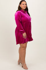 Magenta Velvet Button Down Plus Mini Dress