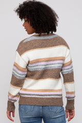 Mocha Striped Drop Shoulder Sweater