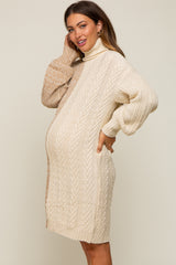 Taupe Color Blocked Turtleneck Maternity Sweater Dress