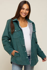 Forest Green Corduroy Sherpa Lined Maternity Shacket