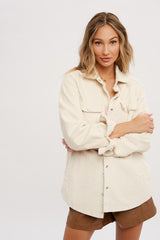 Cream Corduroy Sherpa Lined Maternity Shacket