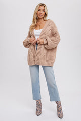 Beige Chunky Knit Maternity Cardigan