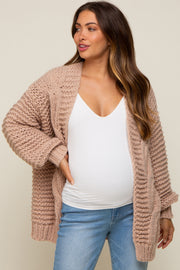 Beige Chunky Knit Maternity Cardigan