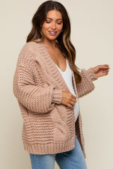 Beige Chunky Knit Maternity Cardigan