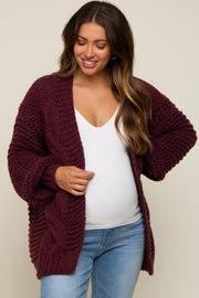 Burgundy Chunky Knit Maternity Cardigan