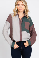 Multi-Color Striped Color Blocked Button-Down Maternity Top