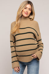 Olive Striped Mock Neck Maternity Sweater