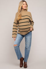 Olive Striped Mock Neck Maternity Sweater