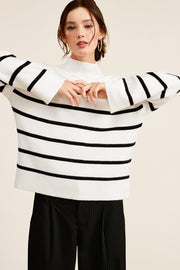 Ivory Striped Mock Neck Sweater