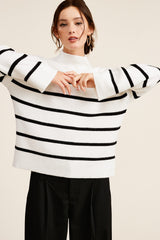 Ivory Striped Mock Neck Maternity Sweater