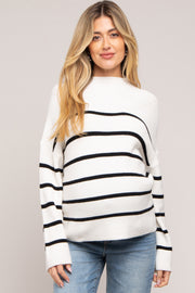 Ivory Striped Mock Neck Maternity Sweater