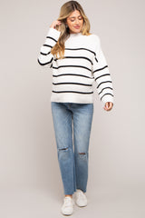 Ivory Striped Mock Neck Maternity Sweater