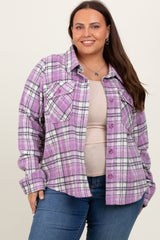 Lavender Plaid Button Down Plus Maternity Flannel