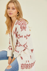 Cream Print Fuzzy Maternity Cardigan