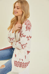 Cream Print Fuzzy Cardigan